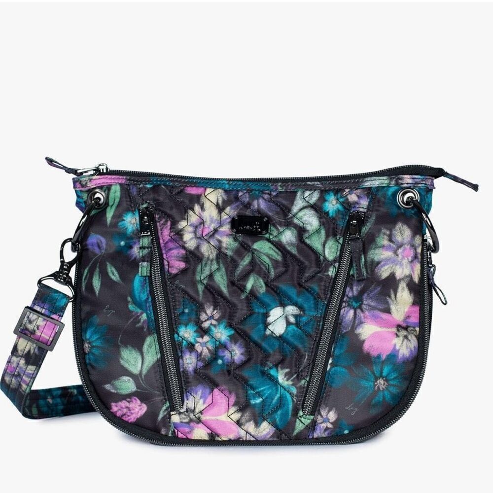 Lug Swivel Convertible Crossbody Floral Bag Bloom Black EUC